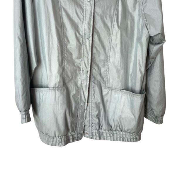 Vintage Silver Windbreaker Jacket Snaps Mens Small - Picture 4 of 6